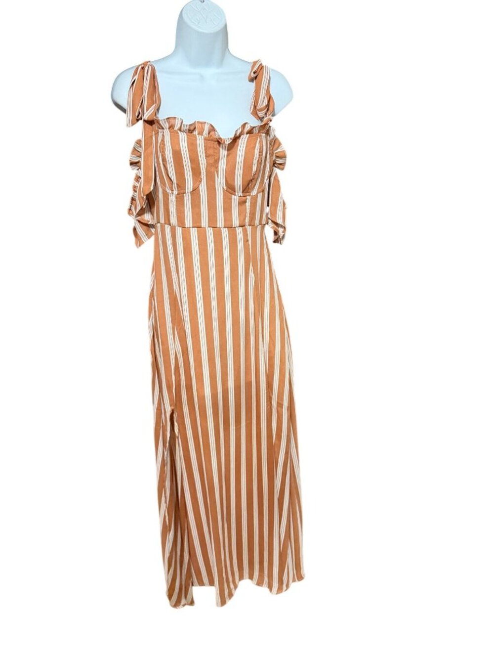 Nasty Gal Striped Midi Dress With Ruffle Trim & Adjustable Straps US 2 UK 6 EU 3